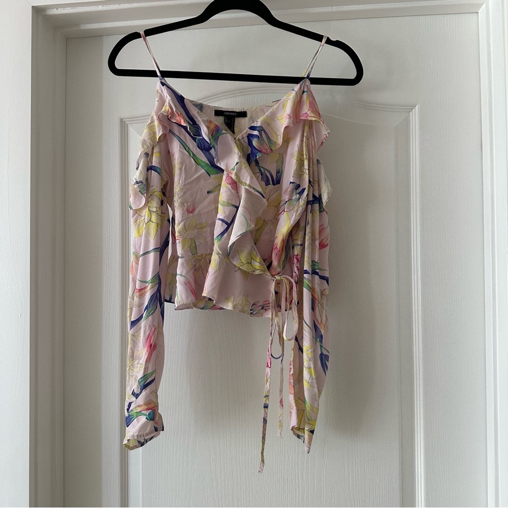 Forever 21 Multicolor Floral Wrap Blouse